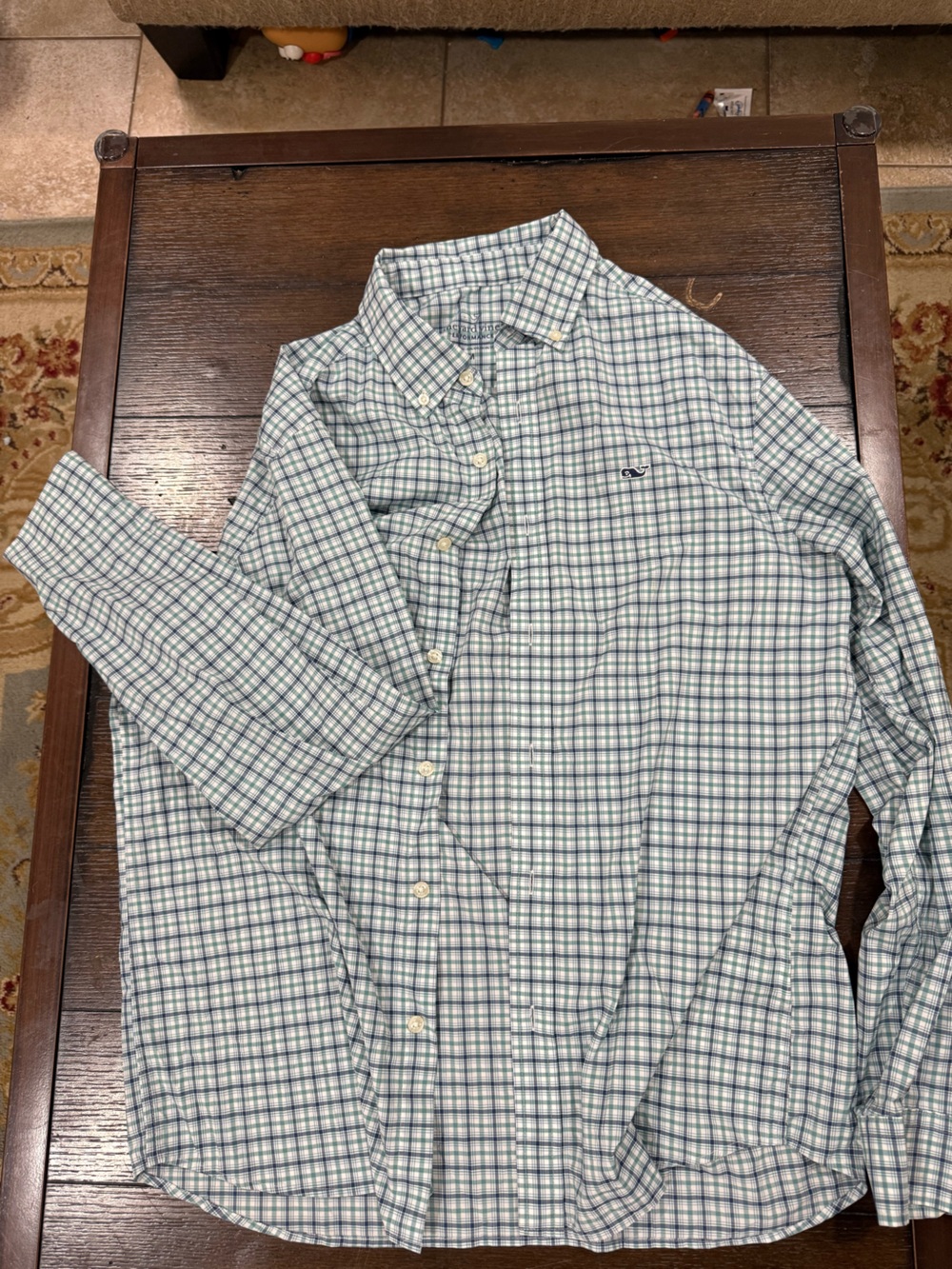 Vineyard Vines Performance Button-Down Plaid Shirt in Green & White
